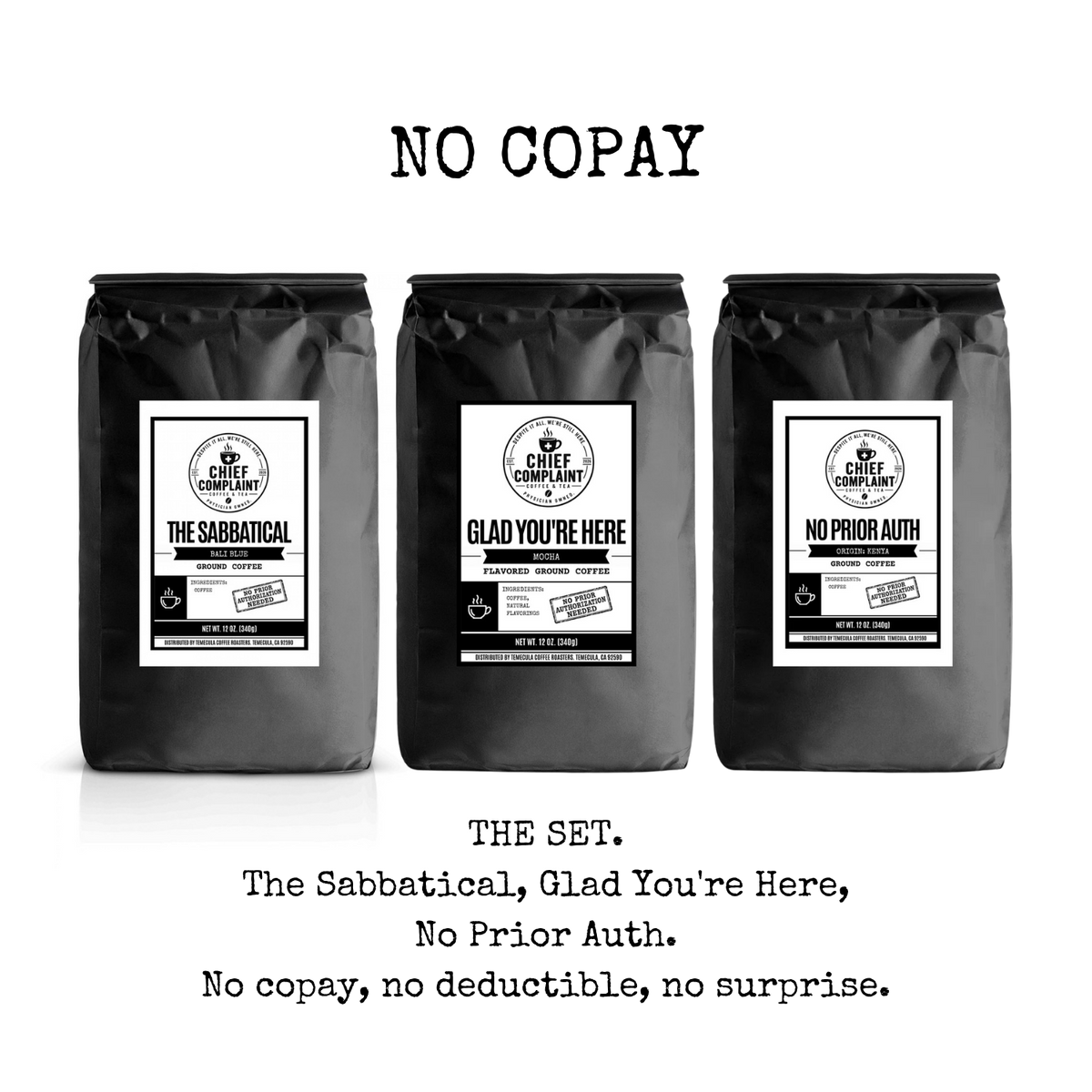 NO COPAY gift set, three coffees as a thank you gift for your doctor, physician owned