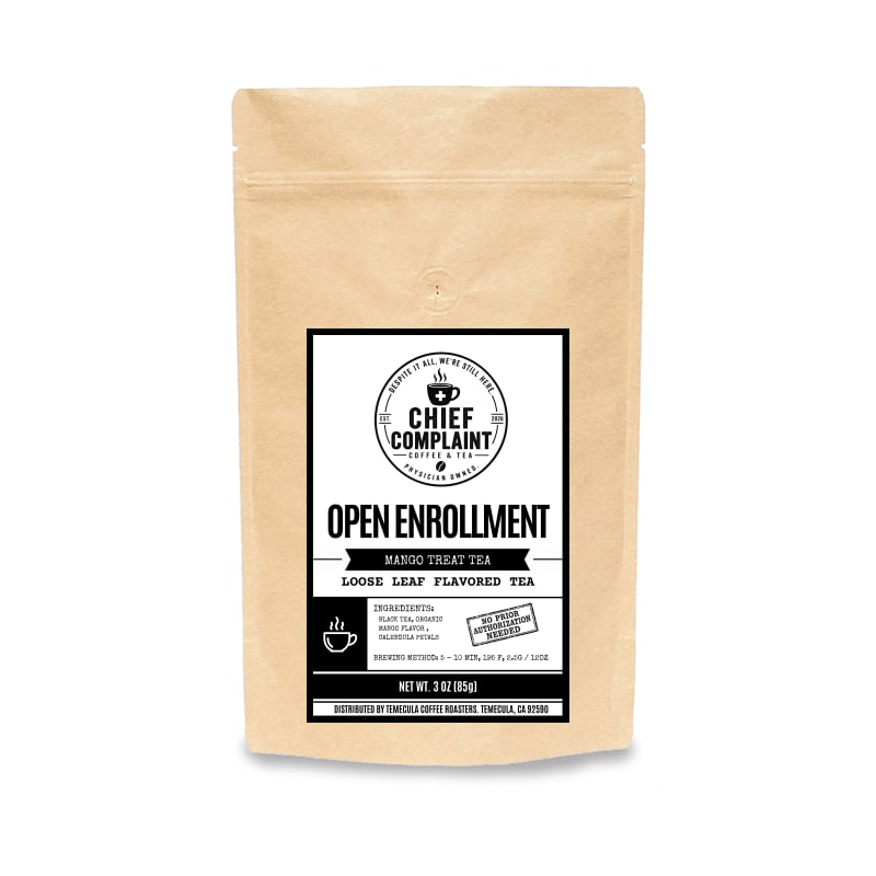 OPEN ENROLLMENT mango black tea, 3 oz loose leaf, physician owned