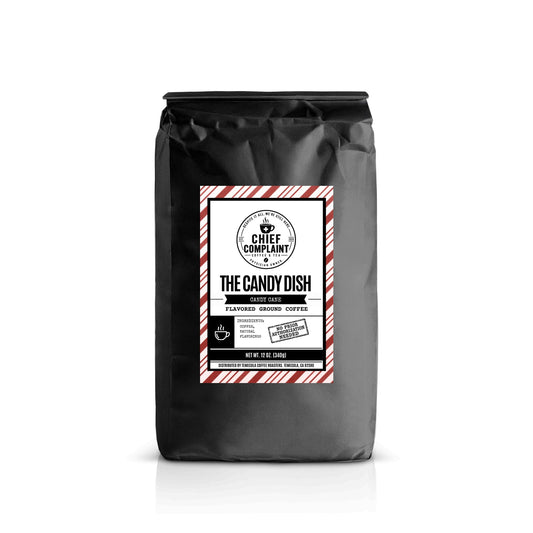 THE CANDY DISH, peppermint flavored coffee, standard ground 12 oz bag, physician owned