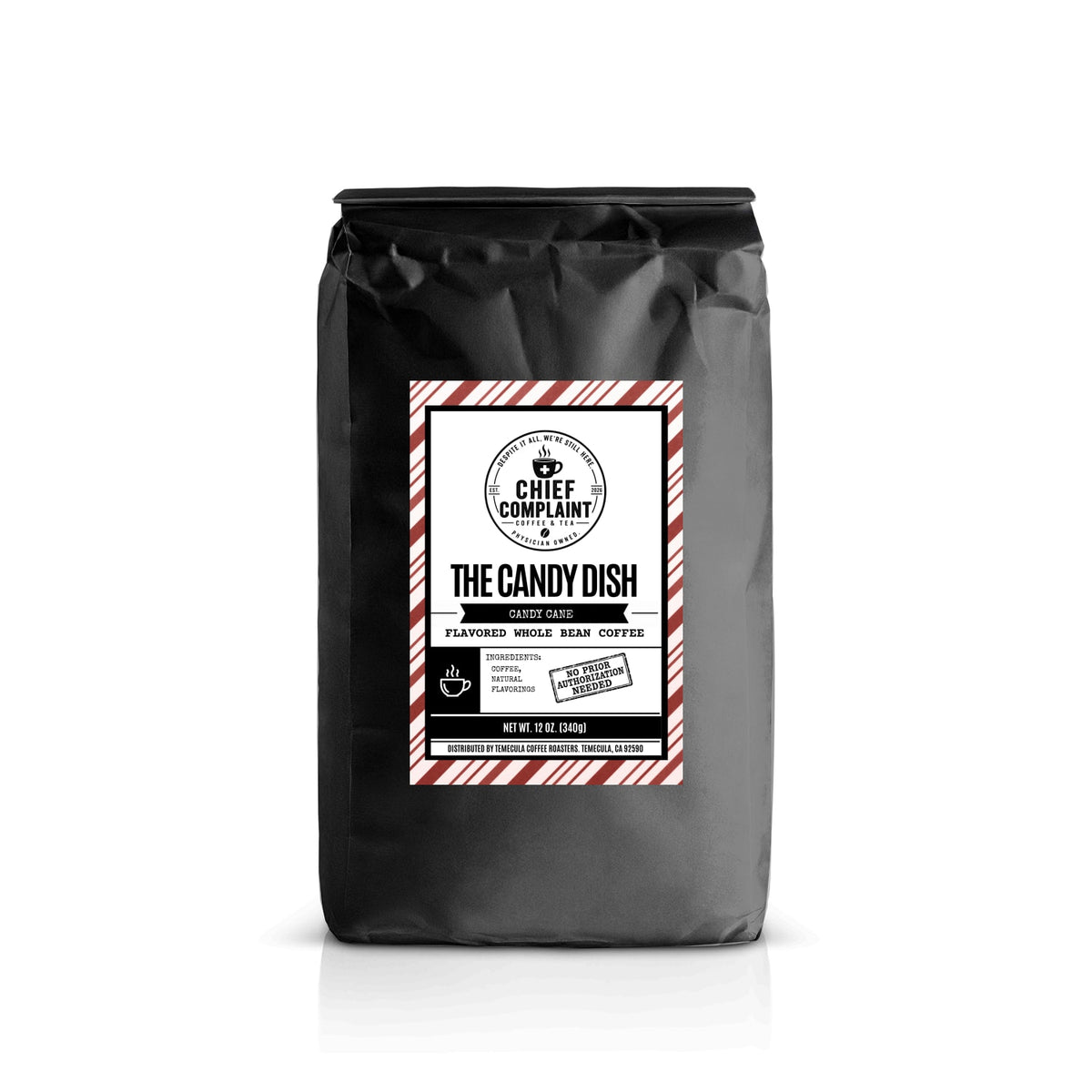 THE CANDY DISH, peppermint flavored coffee, whole bean 12 oz bag, physician owned