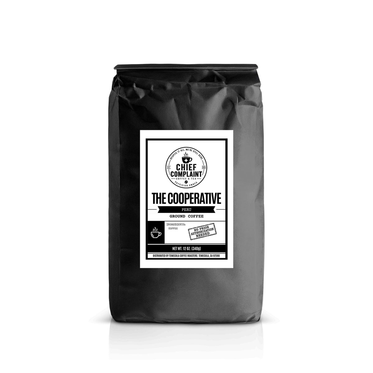 THE COOPERATIVE, single origin Peru coffee, standard ground 12 oz bag, physician owned