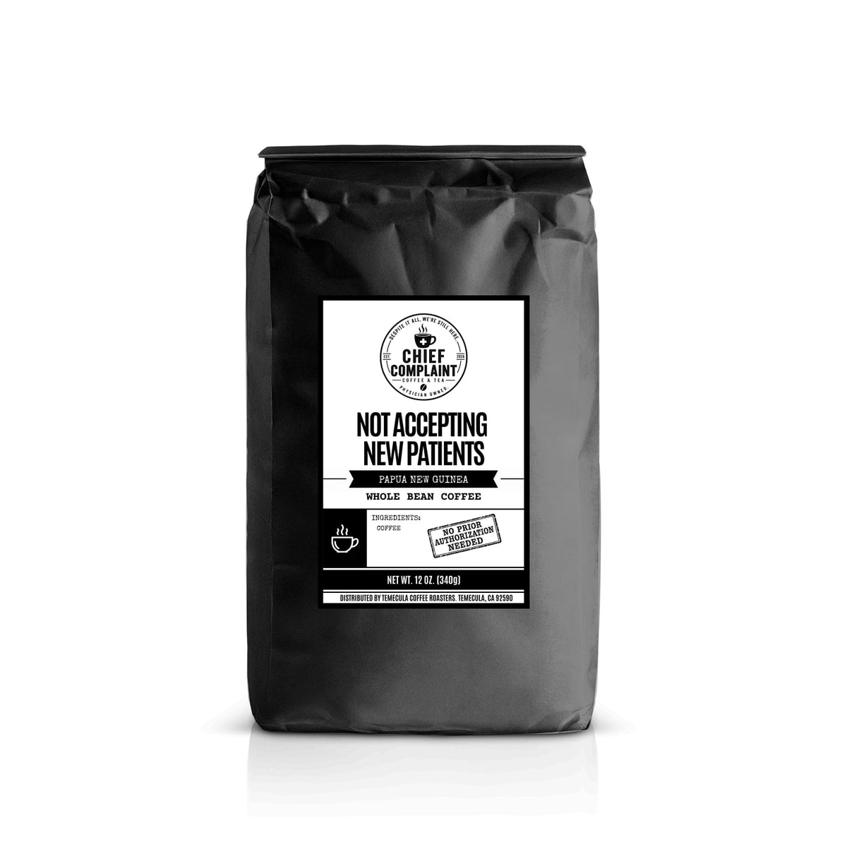 NOT ACCEPTING NEW PATIENTS, single origin Papua New Guinea coffee, whole bean 12 oz bag, physician owned