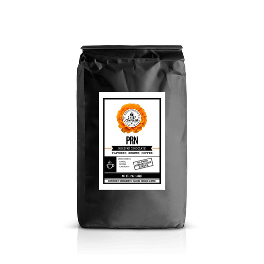 PRN, Mexican chocolate flavored coffee, standard ground 12 oz bag, physician owned