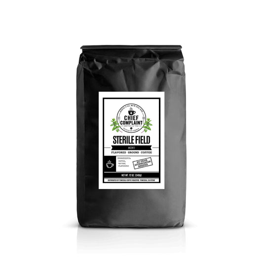 STERILE FIELD, mint flavored coffee, standard ground 12 oz bag, physician owned