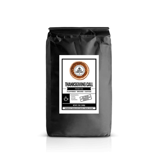 THANKSGIVING CALL, pecan pie flavored coffee, standard ground 12 oz bag, physician owned