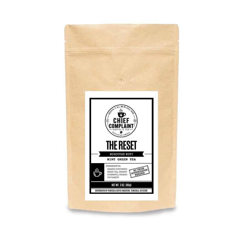 THE RESET, Moroccan mint green tea, loose leaf tea pouch, physician owned