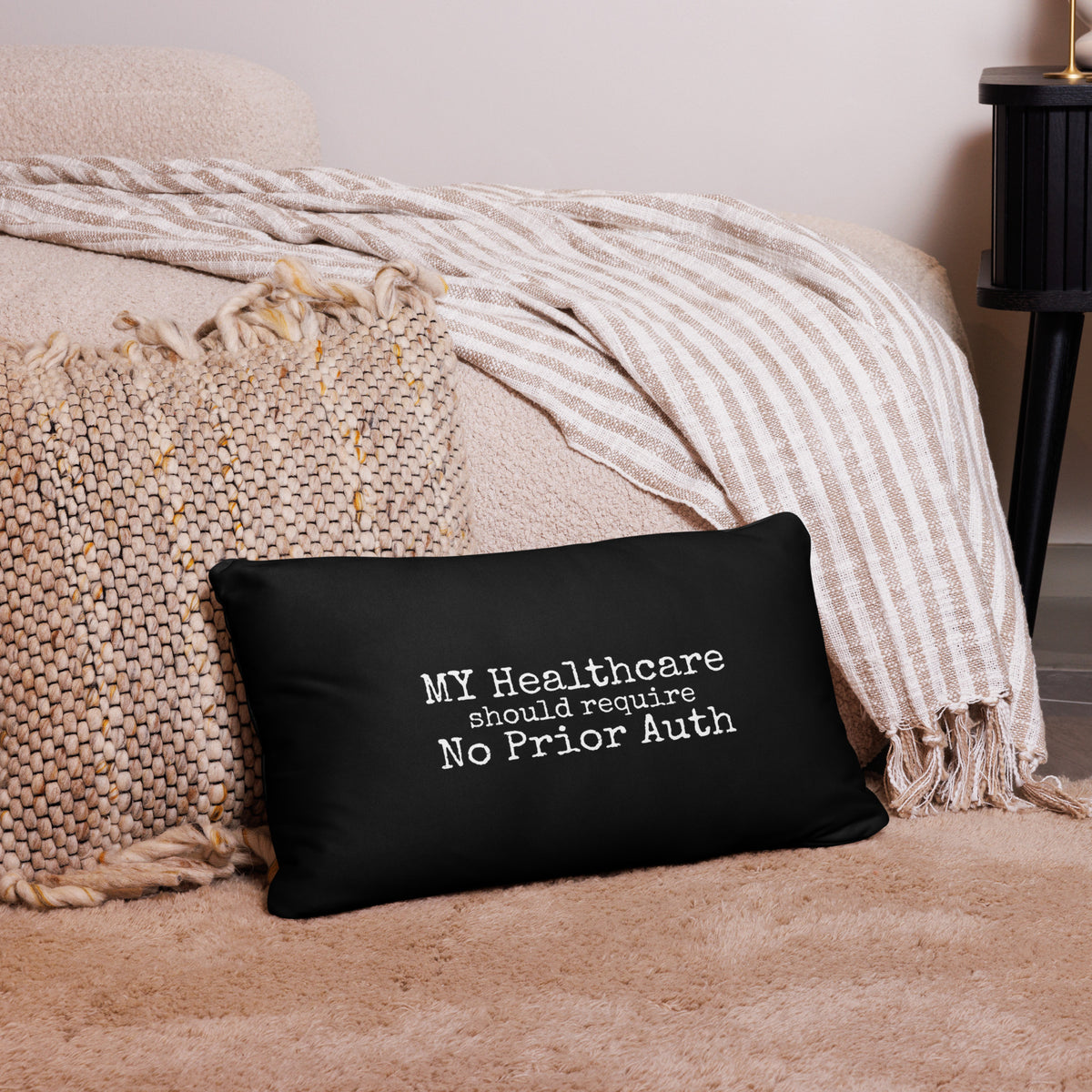 The Call Room Pillow, printed throw pillow for doctors and nurses, 20 by 12 inch, front view, physician owned