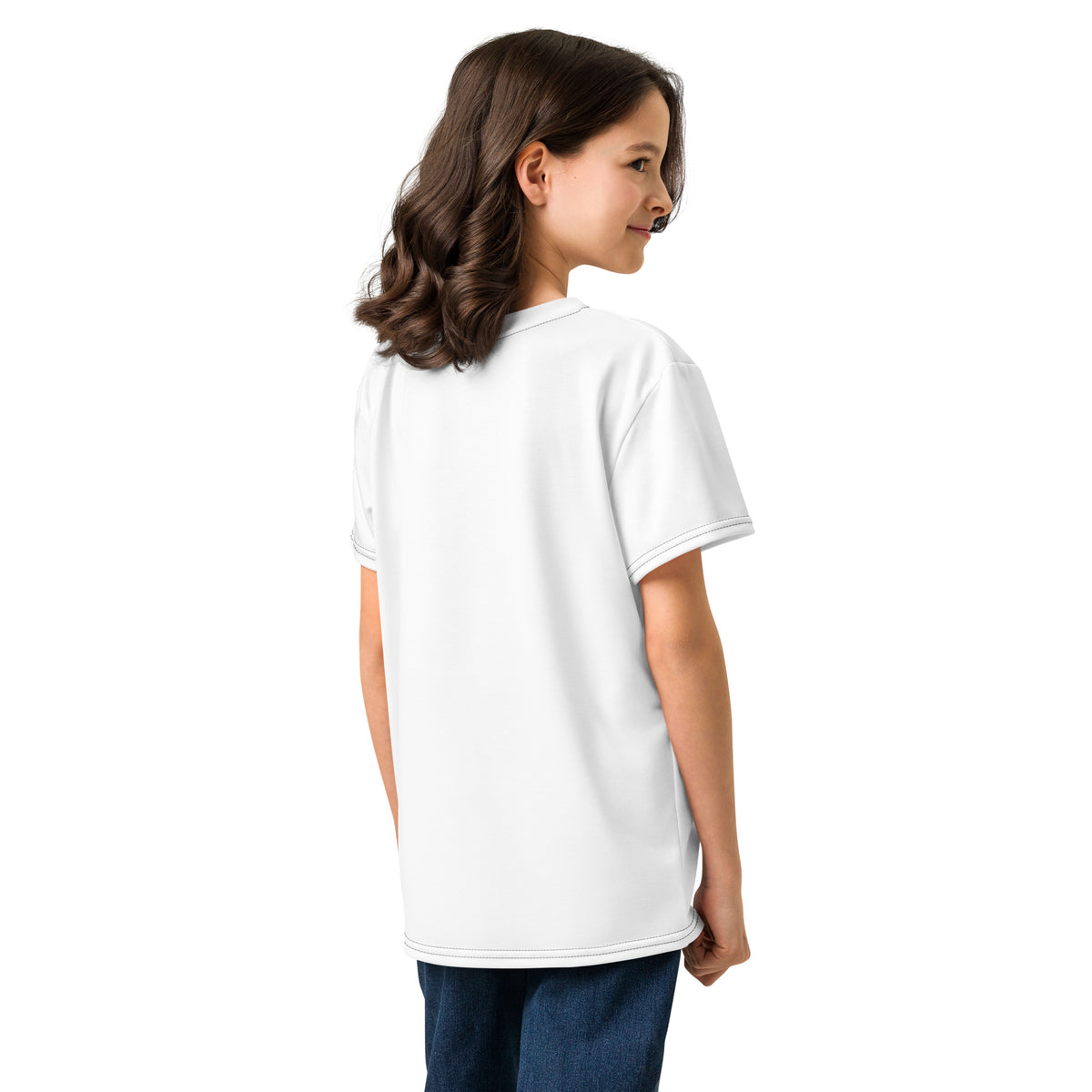 The Resident Youth Tee in white, all over print youth t-shirt, back view, physician owned