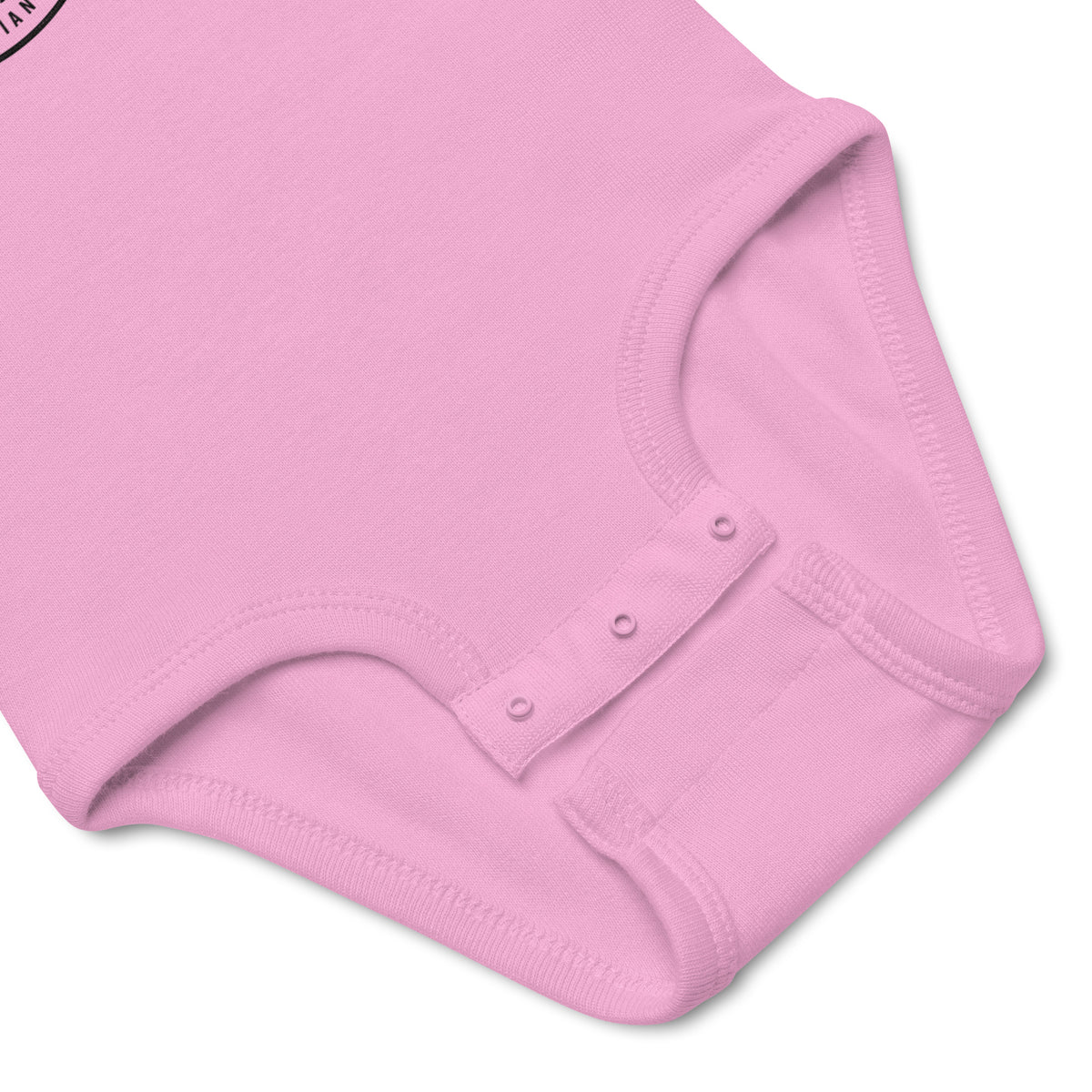 The Intern Bodysuit in pink, baby bodysuit snap detail, physician owned
