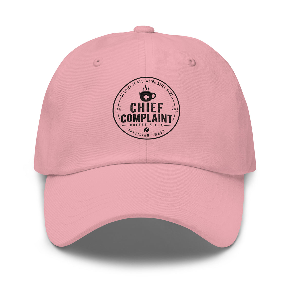 Hat of Autonomy in pink, classic dad hat for independent physicians, front view, physician owned