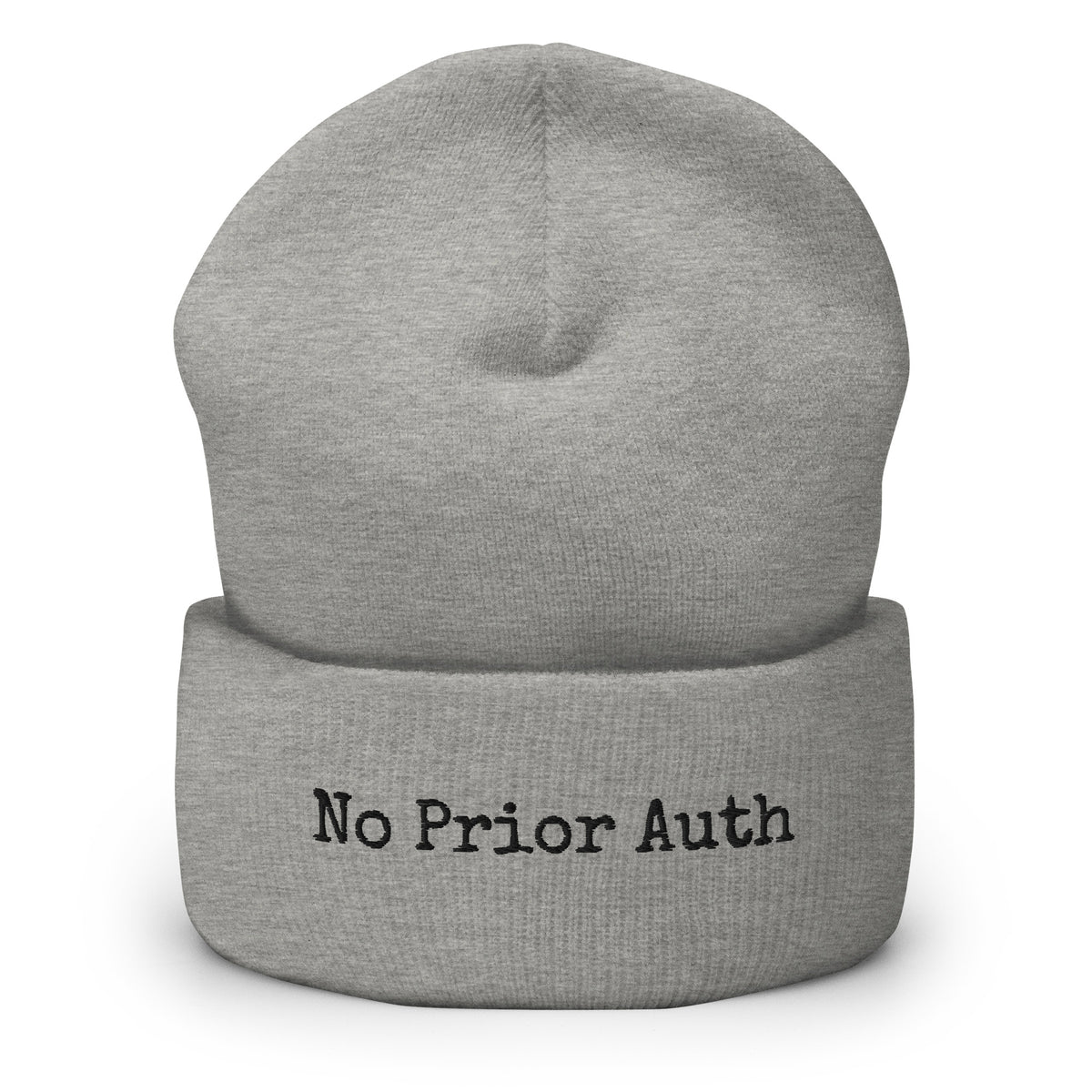 The Call Room Beanie in heather grey, cuffed beanie for night shift healthcare workers, front view, physician owned