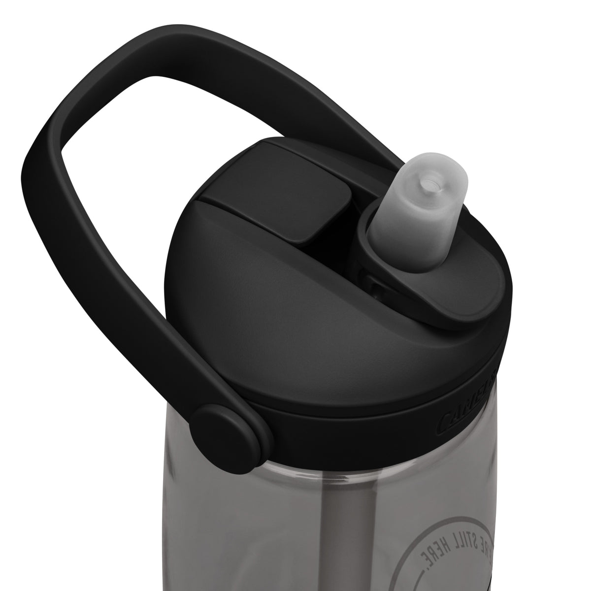 The Adequate Intake Water Bottle in charcoal, flip straw water bottle for long shifts, lid detail, physician owned