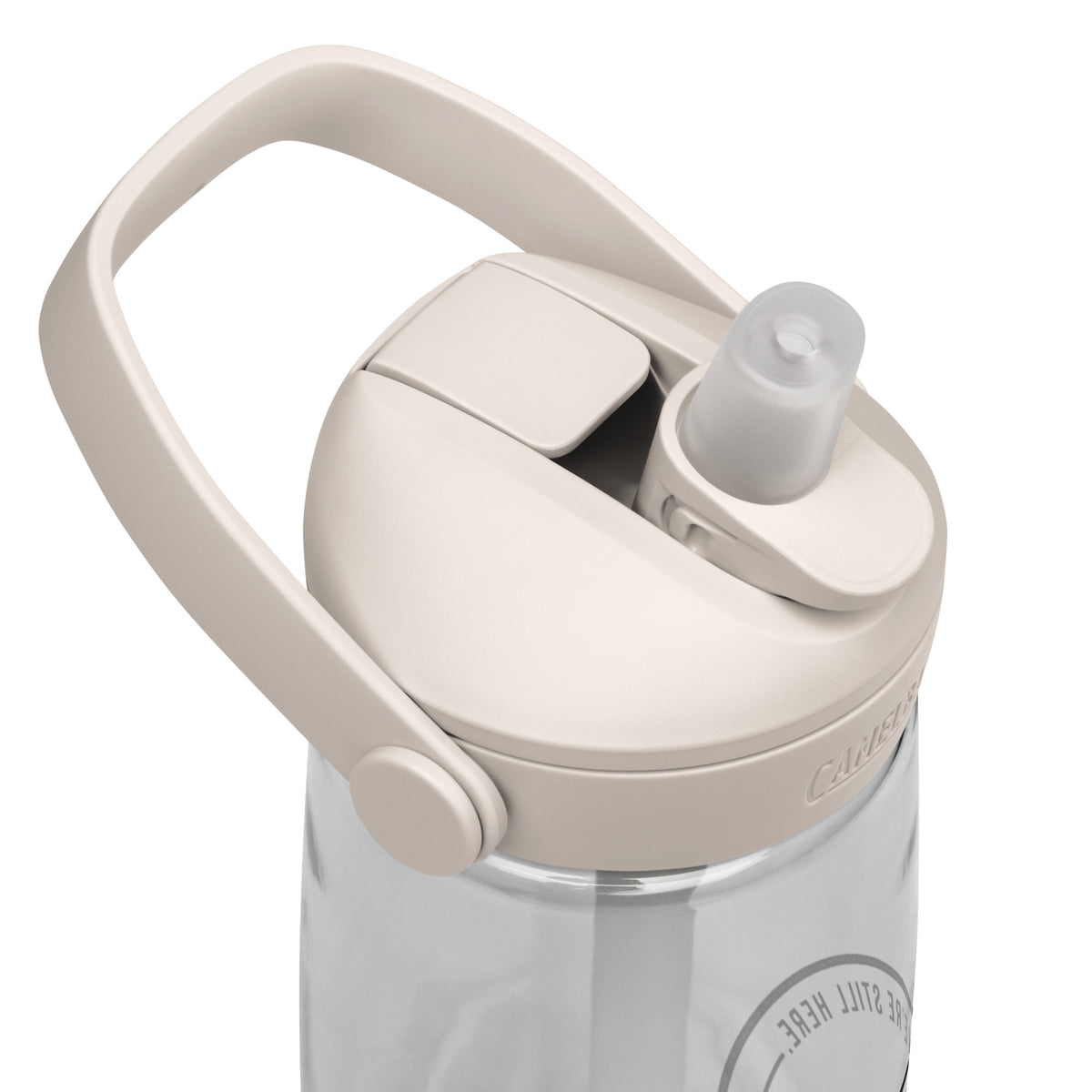 The Adequate Intake Water Bottle in clear, flip straw water bottle for long shifts, lid detail, physician owned