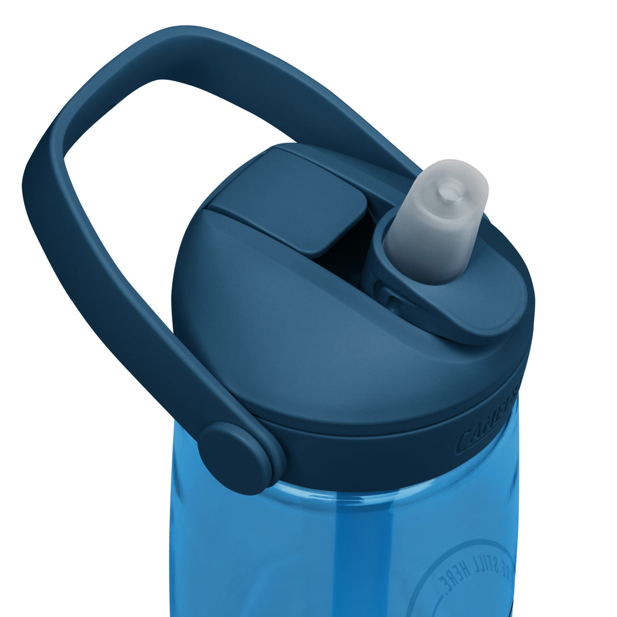 The Adequate Intake Water Bottle in oxford blue, flip straw water bottle for long shifts, lid detail, physician owned