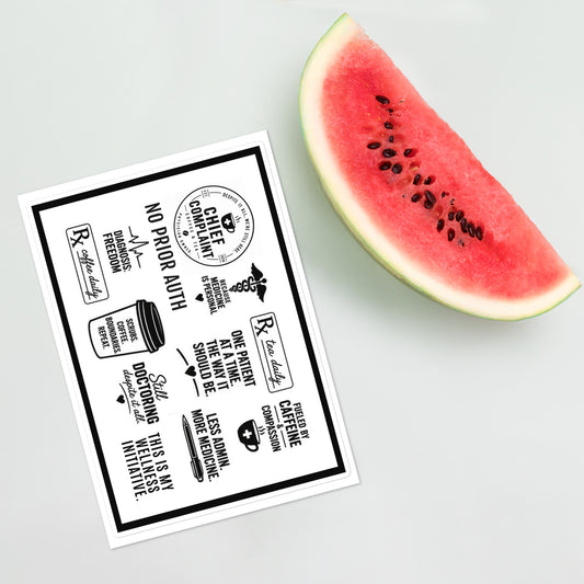The Problem List Sticker Sheet, kiss cut sticker sheet for doctors and nurses, physician owned