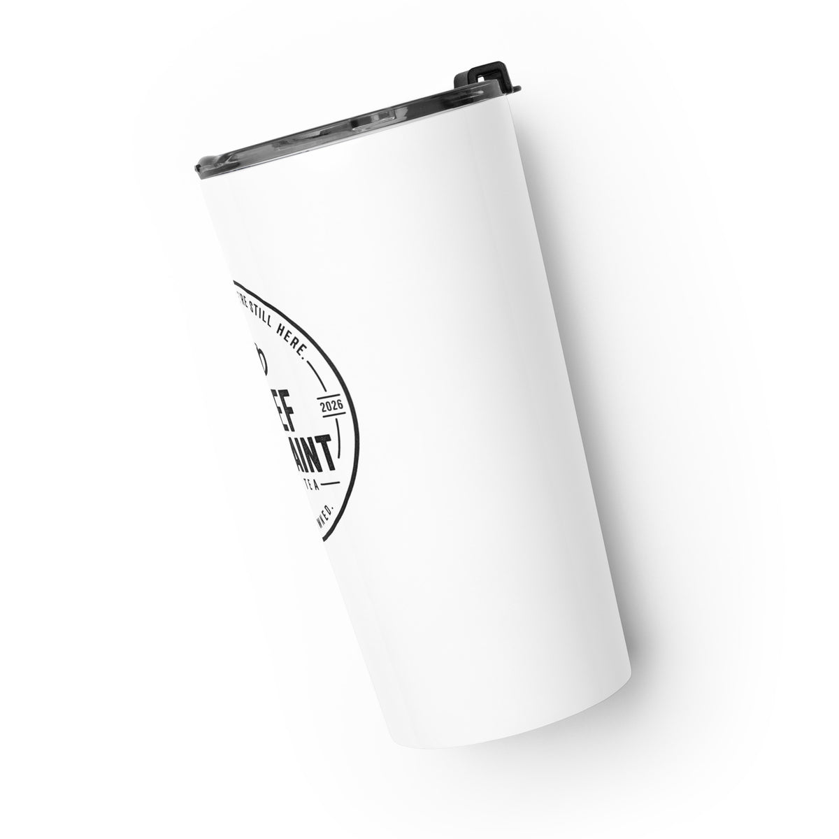 The Standing Order Tumbler, white 20 oz insulated tumbler, left side, physician owned