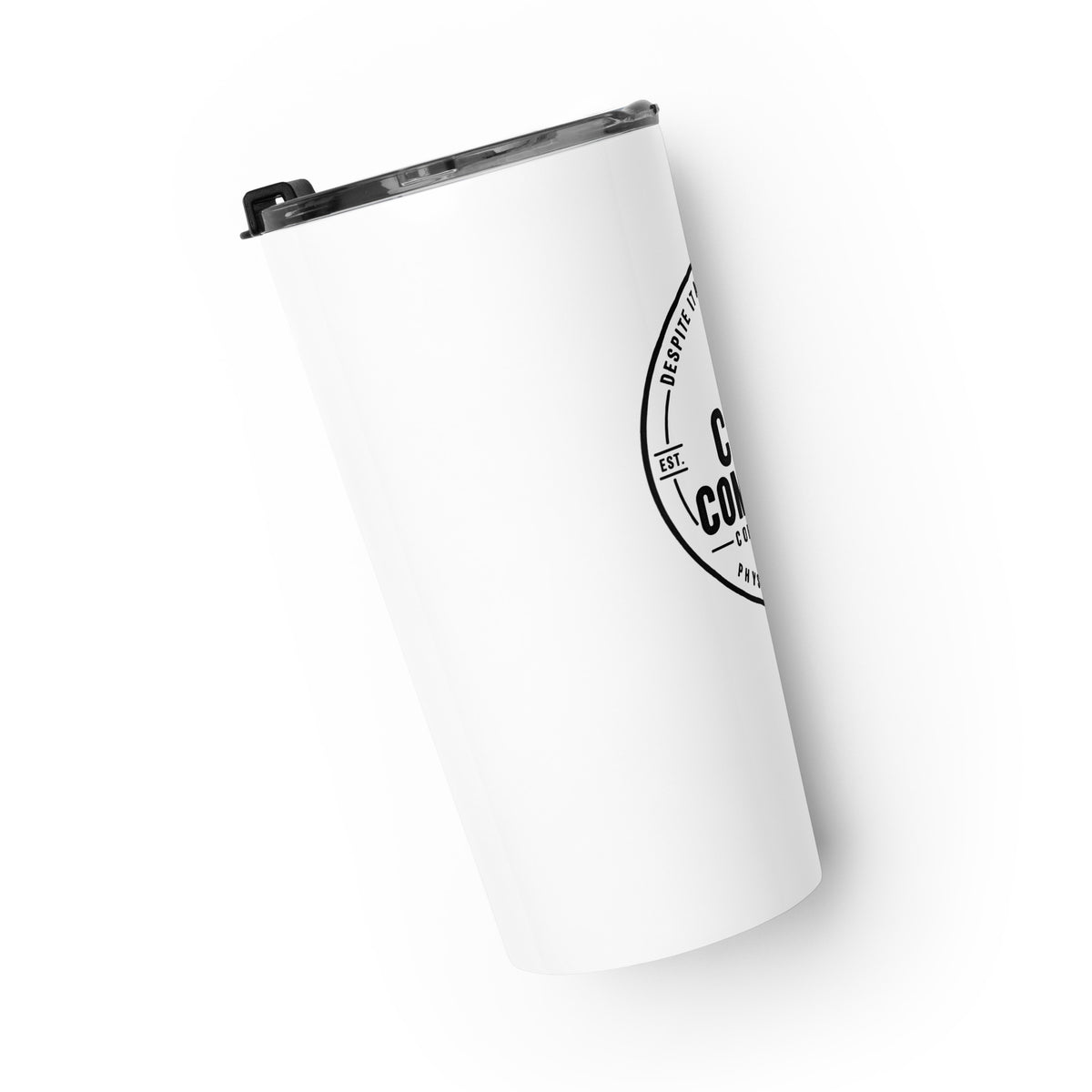 The Standing Order Tumbler, white 20 oz insulated tumbler, right side, physician owned