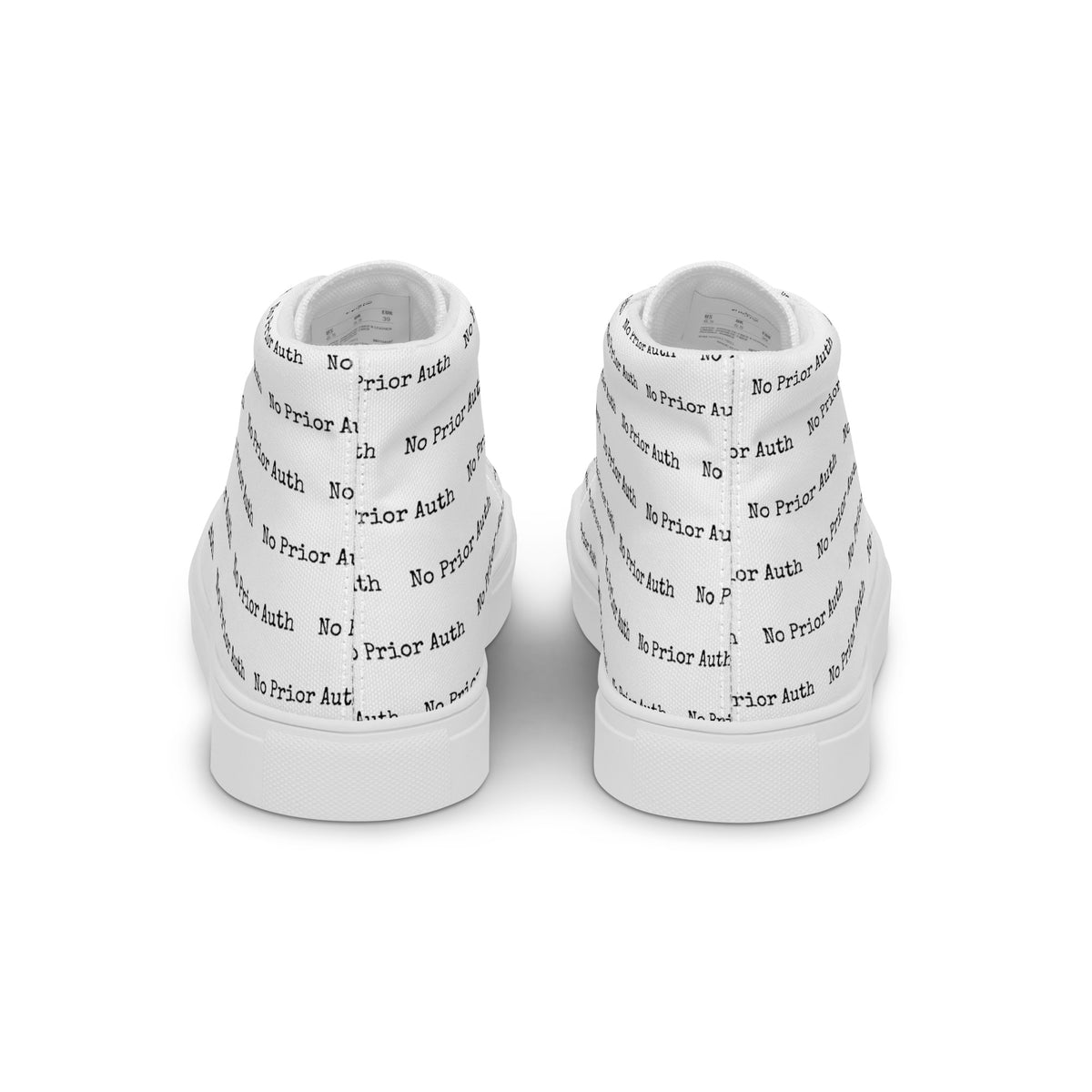 NO PRIOR AUTH High Tops, white canvas high top sneakers, back view, physician owned