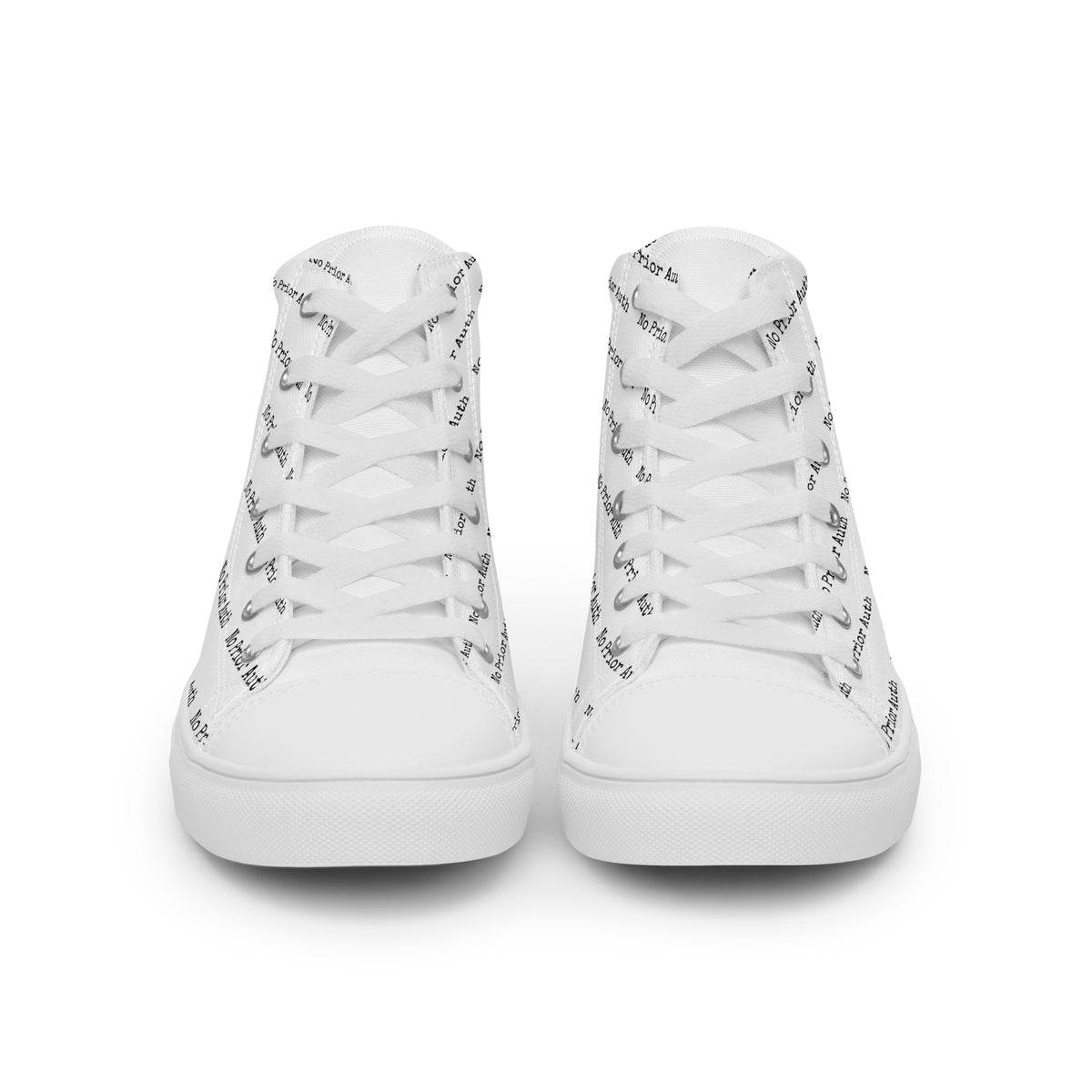 NO PRIOR AUTH High Tops, white canvas high top sneakers, front view, physician owned