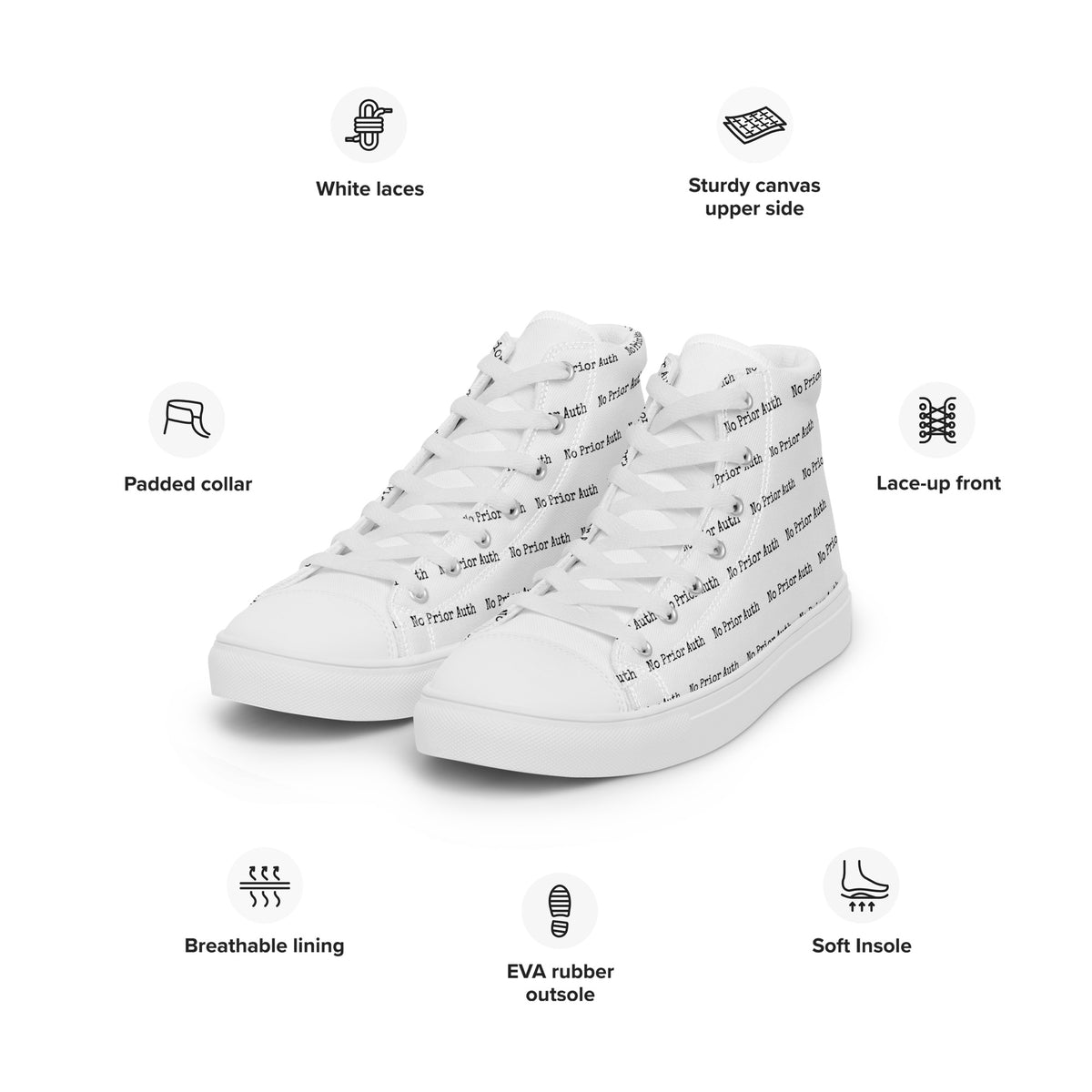 NO PRIOR AUTH High Tops, white canvas high top sneakers, left front angle, physician owned