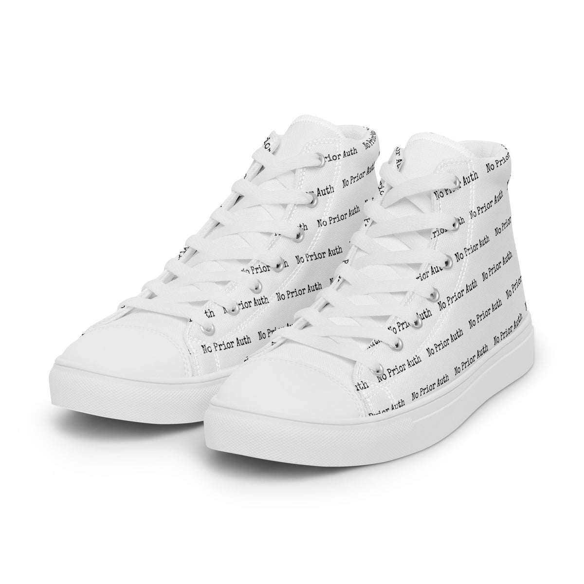 NO PRIOR AUTH High Tops, white canvas high top sneakers, left front angle, physician owned
