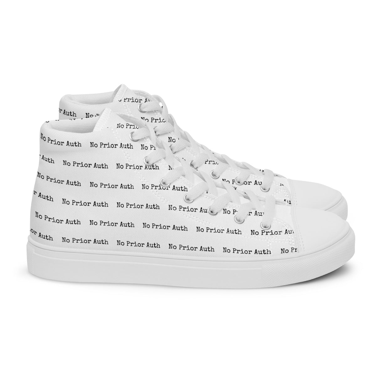NO PRIOR AUTH High Tops, white canvas high top sneakers, right side view, physician owned