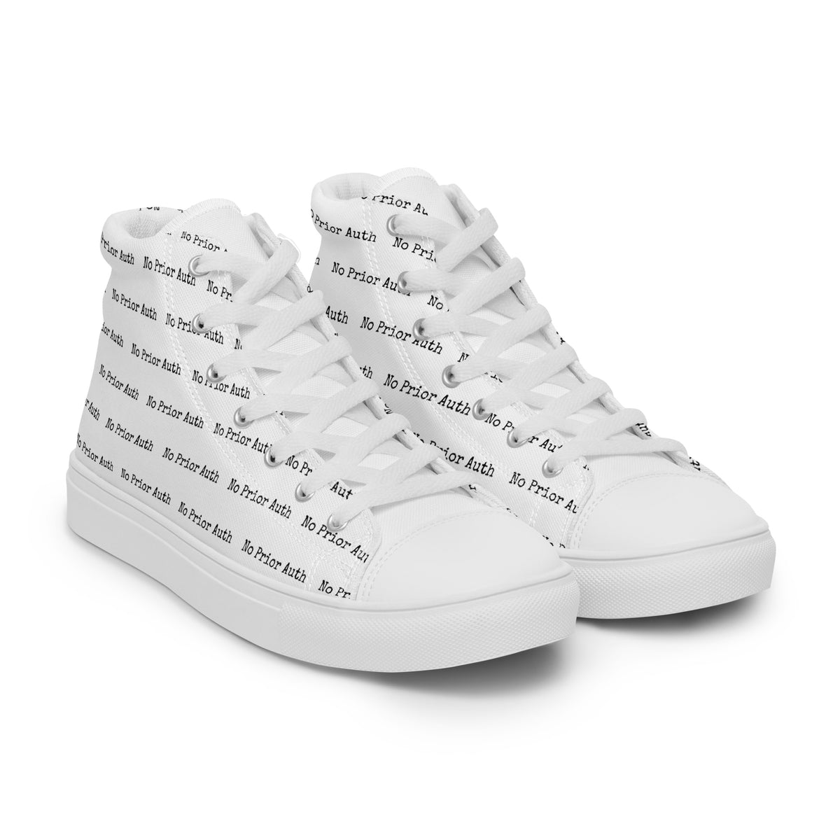NO PRIOR AUTH High Tops, white canvas high top sneakers, right front angle, physician owned