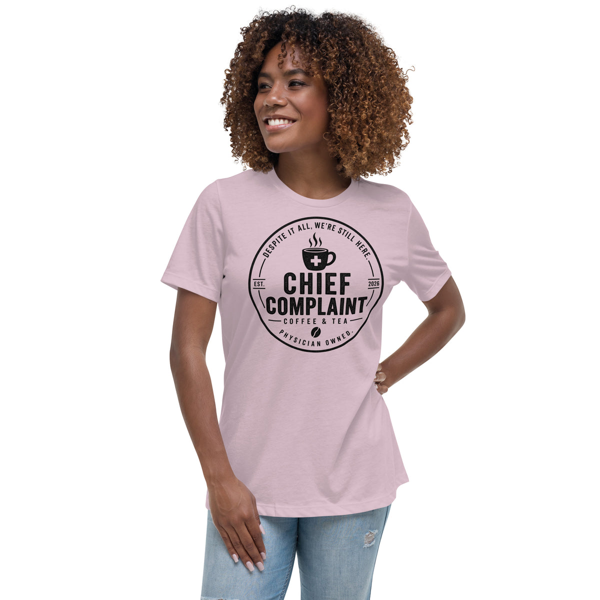 The Off Day Women's Tee in light violet, relaxed fit t-shirt for women in healthcare, front view, physician owned